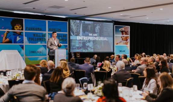 Speaker at a large group meeting