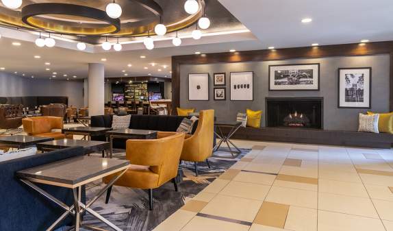 Stylish lobby at the Sheraton Ann Arbor