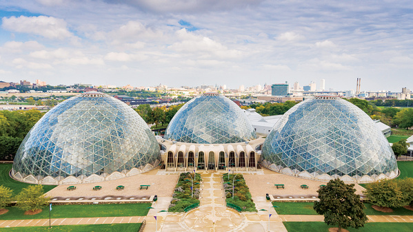 drone view of the Mitchell Park Domes