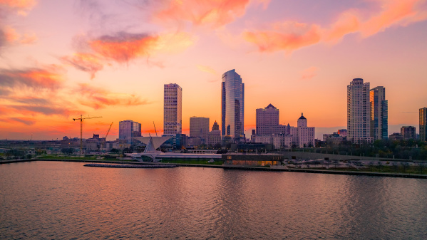 Milwaukee skyline at sunset