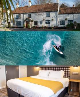 The Bowl Inn, person surfing at The Wave and Almondsbury Interchange bedroom