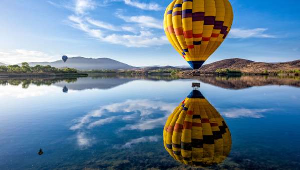 Hot Air Balloon Over Lake