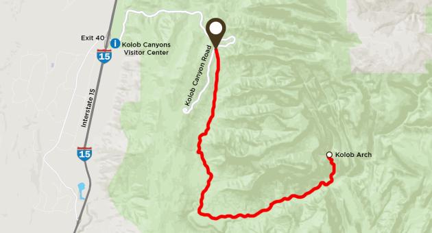 Map showing the trail to Kolob Arch