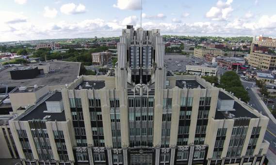 Bird's Eye View of Niagara Mohawk Building with Flag Blowing in Wind