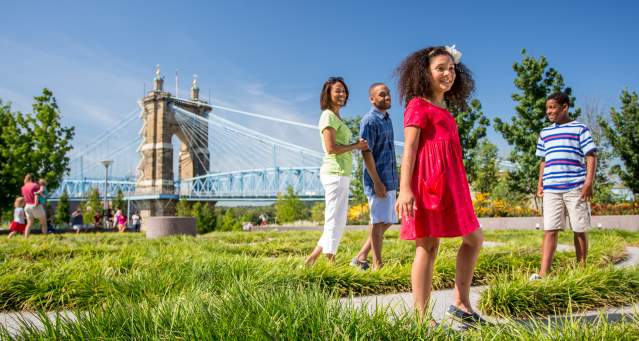 family enjoying parks and green spaces in Cincinnati