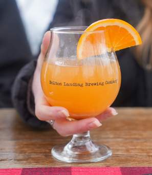 A glass of hot cider at Bolton Landing Brewing Company