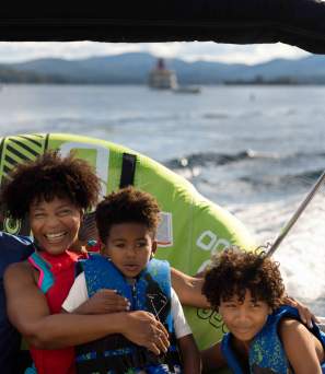 Family of Four Rafting on Lake George