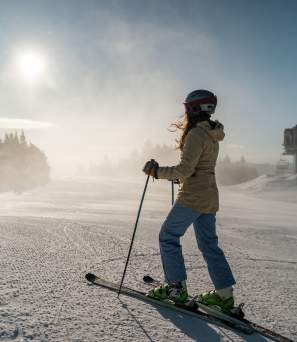 Woman getting ready to ski on Gore Mountain