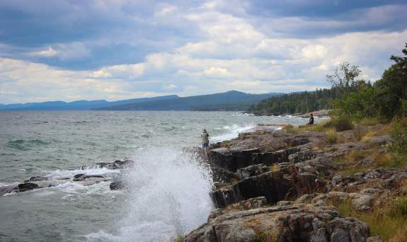 Lake Superior waves crashing against rocks