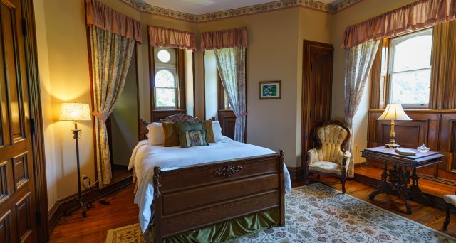 Inside of a sleeping room at the Harry Packer Mansion Inn in Jim Thorpe PA
