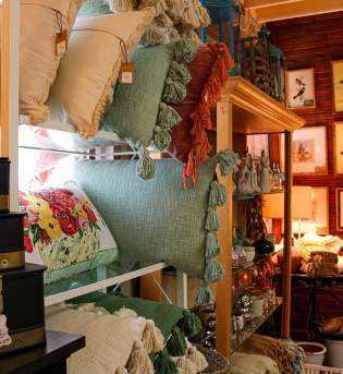 Displays of home decor at the Bloomington Antique Mall