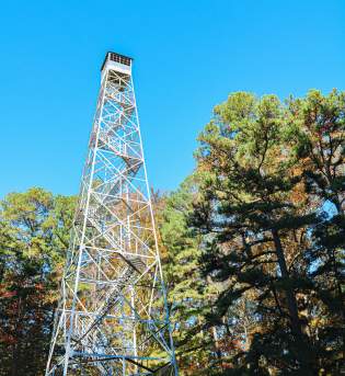 A shot of Hickory Ridge Fire Tower from the ground