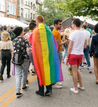 People milling around at Pridefest
