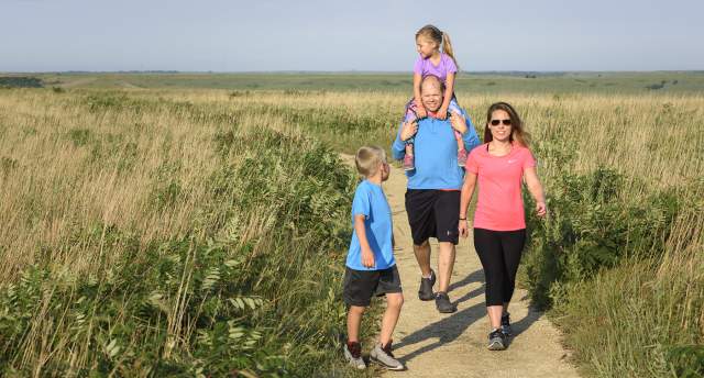 Family out on the Konza Prairie Walking Trail