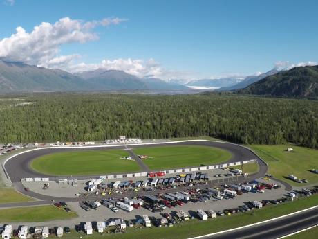 Alaska Raceway Park nestled between Lazy Mountain and Pioneer Peak