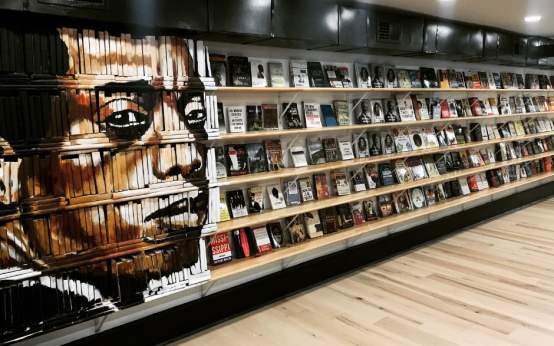 A bookshelf inside Baldwin & Co.