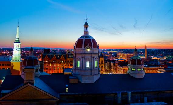 Sunset behind the York City skyline