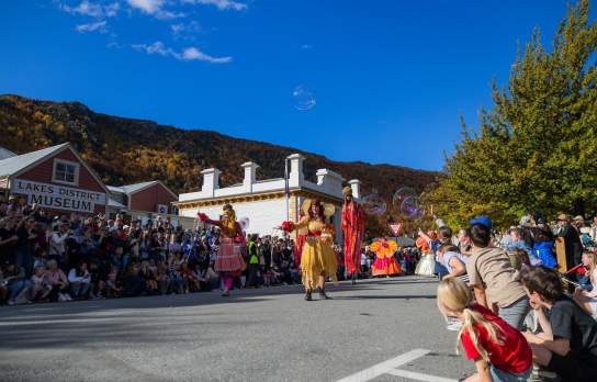 Colourful street entertainment at the Arrowtown Autumn Festival Annual Parade
