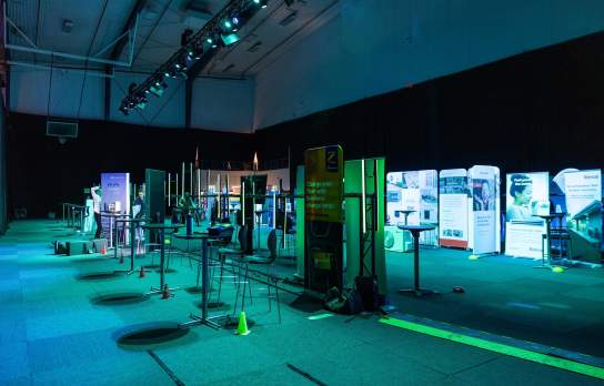 Exhibition display of a range of different electric businesses and prototypes up for display