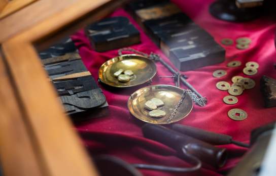 Gold Treasures in a cabinet at the Lakes District Museum