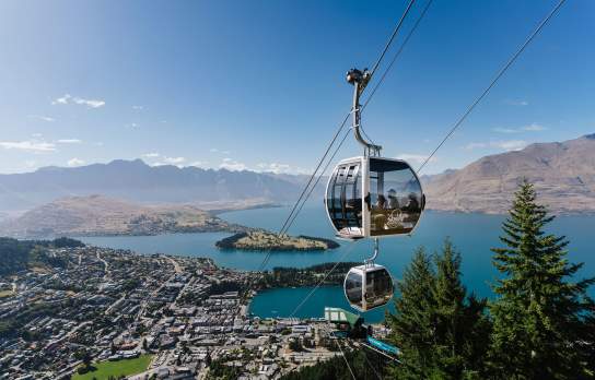 Skyline Queenstown Gondola overlooking Downtown Queenstown and The Remarkables