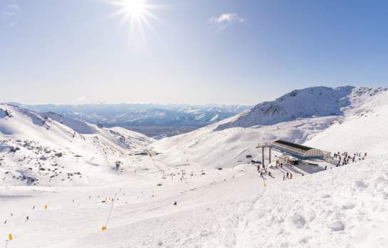 Looking out from The Remarkables Curvey Basin Chair on a bluebird winters day