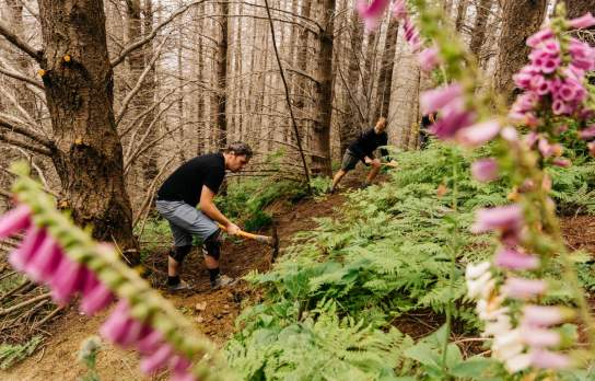 Volunteers helping build and maintain a mountain biking trail