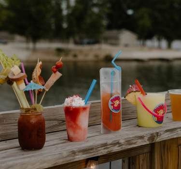 Pinky's drink line-up on dock