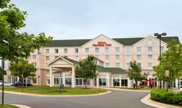 Exterior of Hilton Garden Inn Dulles North hotel in Ashburn, Virginia