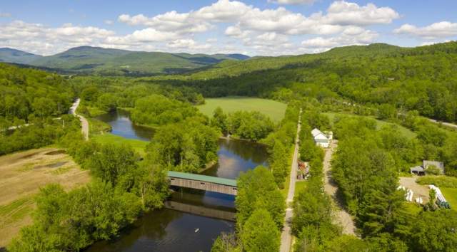 Aerial of a covered bridge