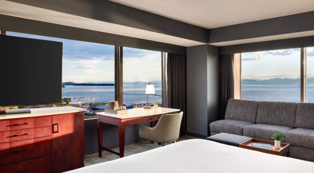 Hotel room with a lake view