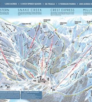 Illustrated map of Brighton resort with all the lifts and runs marked
