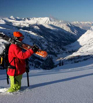 Skier Knee Deep in Snow at Alta