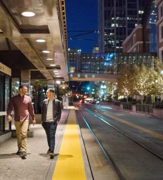 Couple at night in downtown Salt Lake