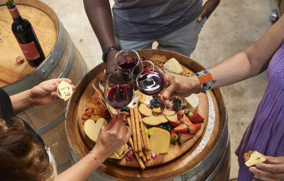 Wine and cheese on a barrel, Swan Valley