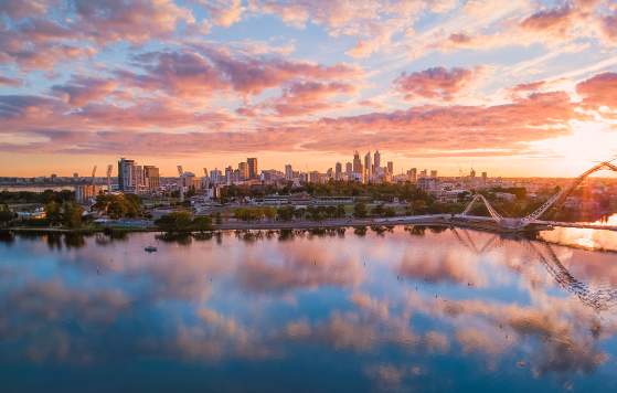 Perth City at sunset looking towards East Perth