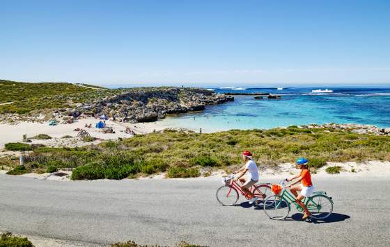 Cycle past bay, Rottnest Island