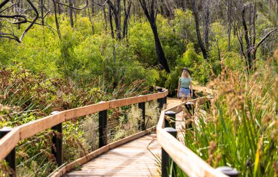 Girl walking along a boardwalk in the Yanchep National Park
