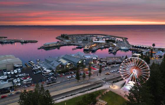 Fremantle Drone Sunset Pink Ferris Wheel People of Perth