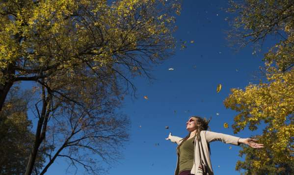 Girl in Fall with Leaves