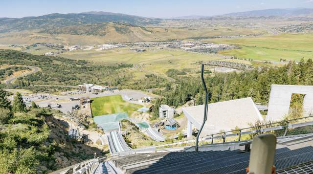 Looking down the ski jump at utah olympic park