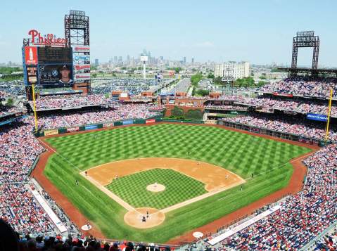 Aerial view a crowd in the stands of Citizens Bank Ballpark in Philadelphia, PA
