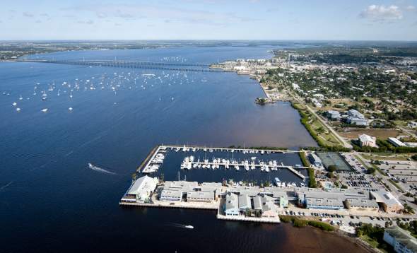 Aerial Punta Gorda w/Fishermen's Village and Boats