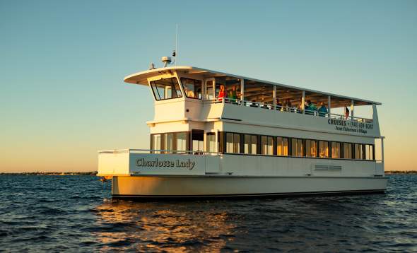 King Fisher Fleet boat, "Charlotte Lady," on a sunset cruise in Charlotte Harbor/Peace River