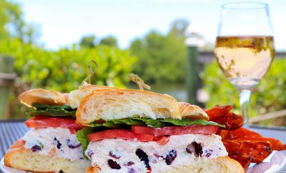 Sandwich and wine at Farlow's on the Water