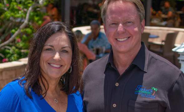 Laurie and Keith Farlow at their restaurant, Farlow's on the Water in Englewood, Florida