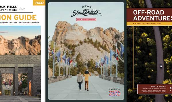 The covers for the Black Hills & Badlands Vacation Guide, South Dakota Vacation Guide, and Off-Road Adventures Guide