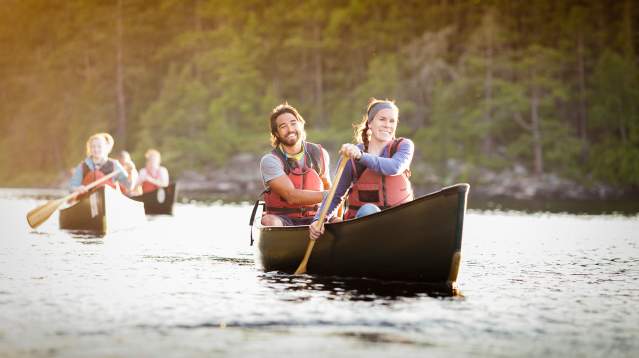 Group of canoers paddling