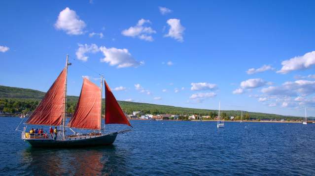 Hjordis and other sailboats in the Grand Marais Harbor