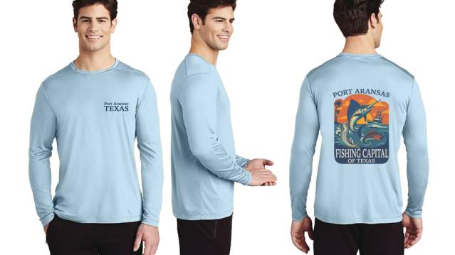 Light blue shirt with Fishing Capital of Texas design